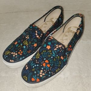 Keds x Rifle Paper Company Wildwood Black Floral Triple Decker Slip On Sz 9.5